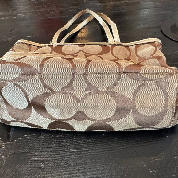 Coach Signature Print Brown with Gold Stripe Tote Bag - Picture 5 of 6